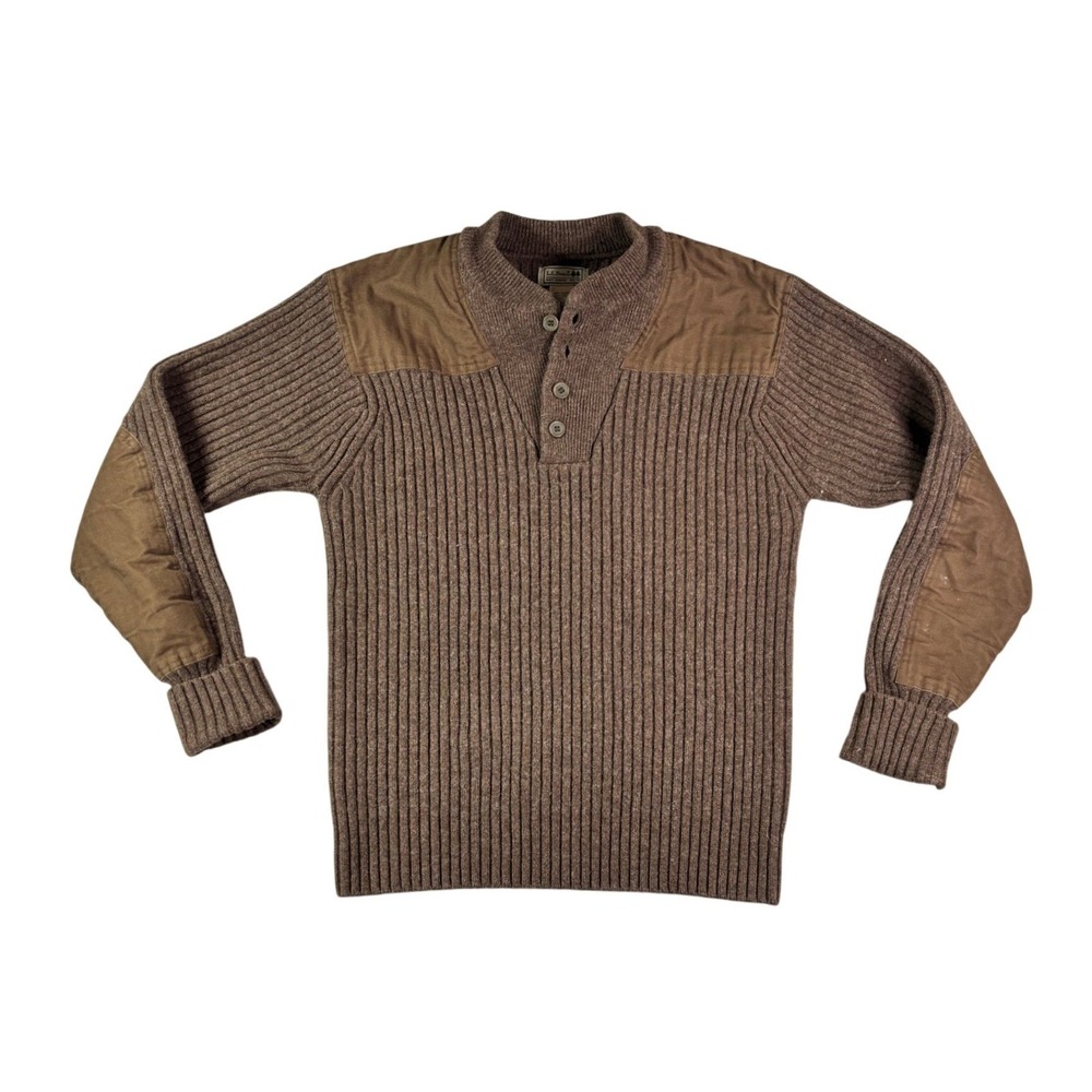 LL Bean Merino Lambswool Commando Henley Sweater Brown Mens M 228198